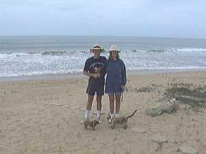 Nadine, Henry, Gatita, and Miss Parker ready for a beach walk. 